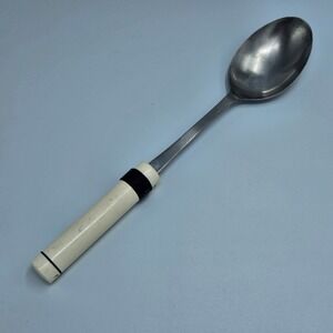 Pedrini Italy Vintage Stainless Serving Spoon Cream Round Handle Mid Century